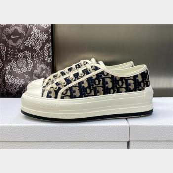 Dior deep blue Oblique Embroidered Cotton WalknDior Platform Sneaker 2023 (jincheng-230920-07)