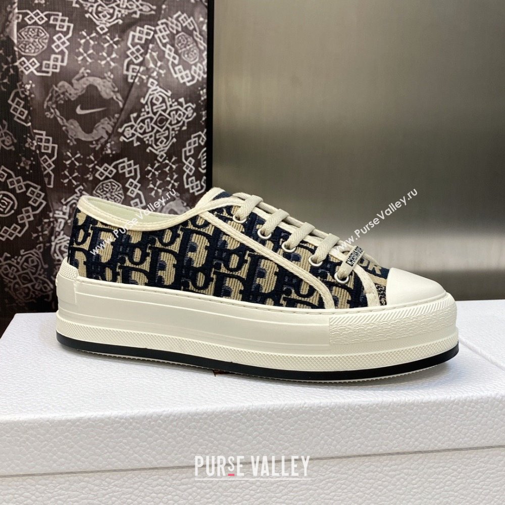 Dior deep blue Oblique Embroidered Cotton WalknDior Platform Sneaker 2023 (jincheng-230920-07)