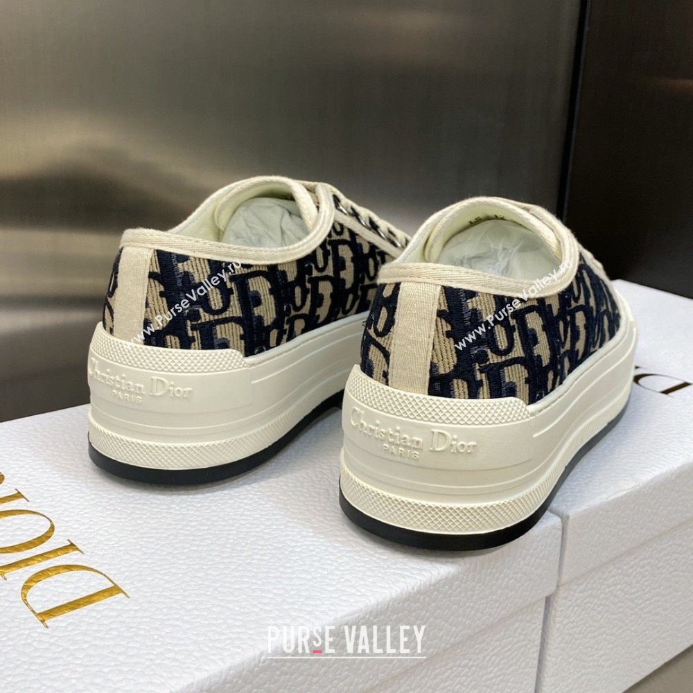Dior deep blue Oblique Embroidered Cotton WalknDior Platform Sneaker 2023 (jincheng-230920-07)