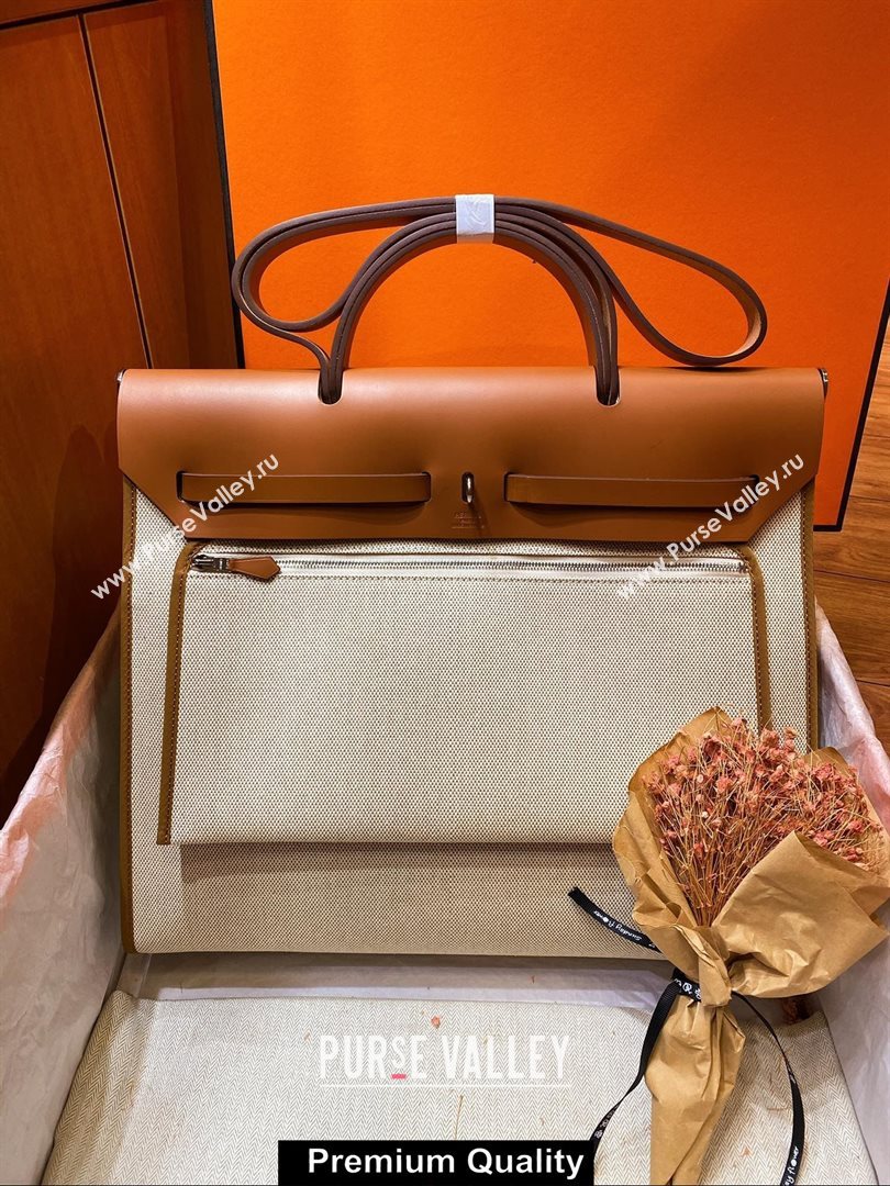 Hermes Herbag Zip 39 Bag in Original Quality Creamy with brown piping (aiyuan-6371)