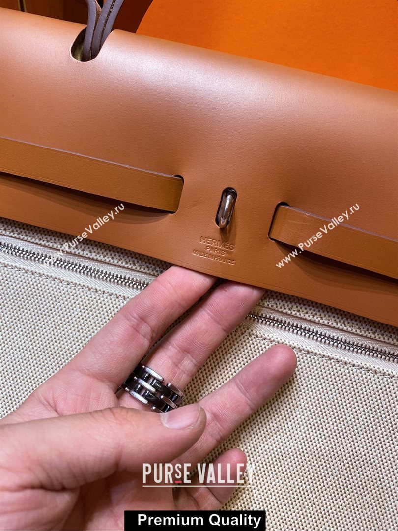 Hermes Herbag Zip 39 Bag in Original Quality Creamy with brown piping (aiyuan-6371)