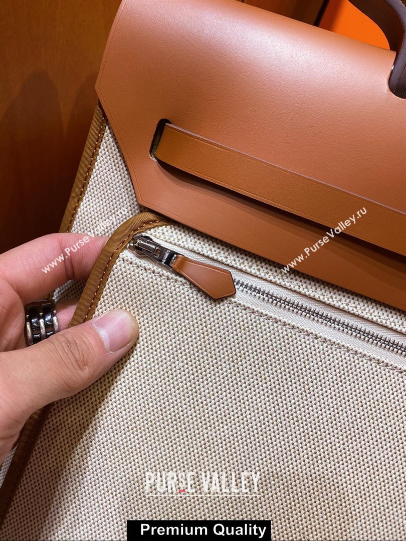 Hermes Herbag Zip 39 Bag in Original Quality Creamy with brown piping (aiyuan-6371)