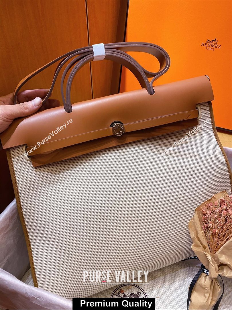 Hermes Herbag Zip 39 Bag in Original Quality Creamy with brown piping (aiyuan-6371)