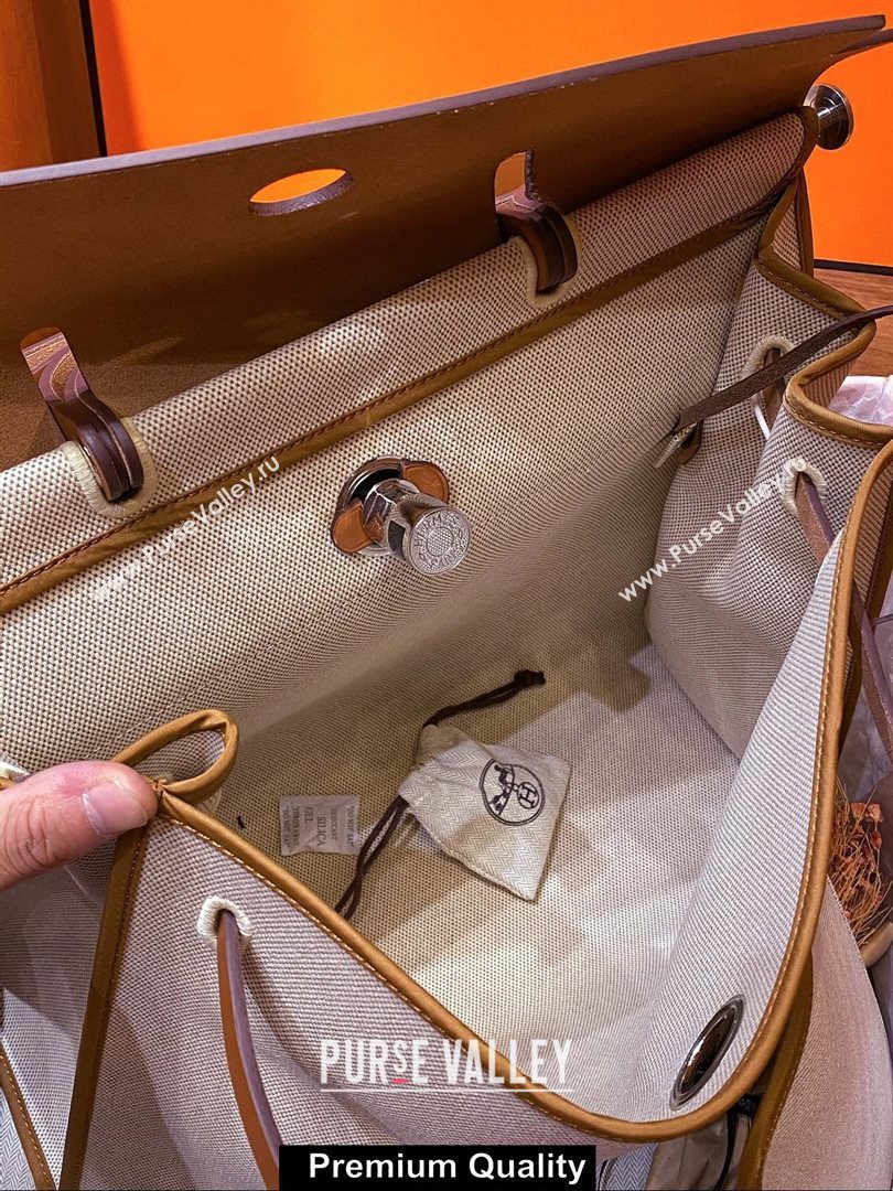 Hermes Herbag Zip 39 Bag in Original Quality Creamy with brown piping (aiyuan-6371)