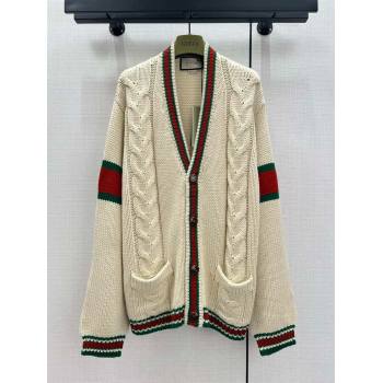 GUCCI WHITE Oversize cable knit cardigan 2024 (QIQI-240218-05)