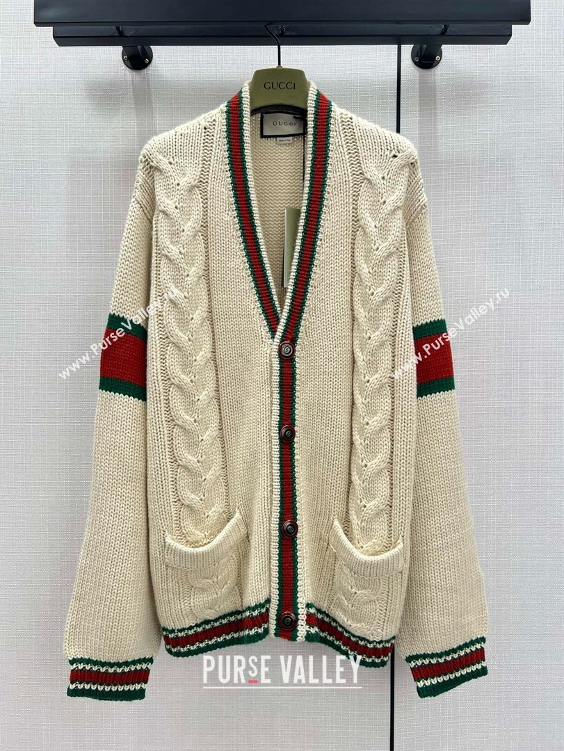 GUCCI WHITE Oversize cable knit cardigan 2024 (QIQI-240218-05)