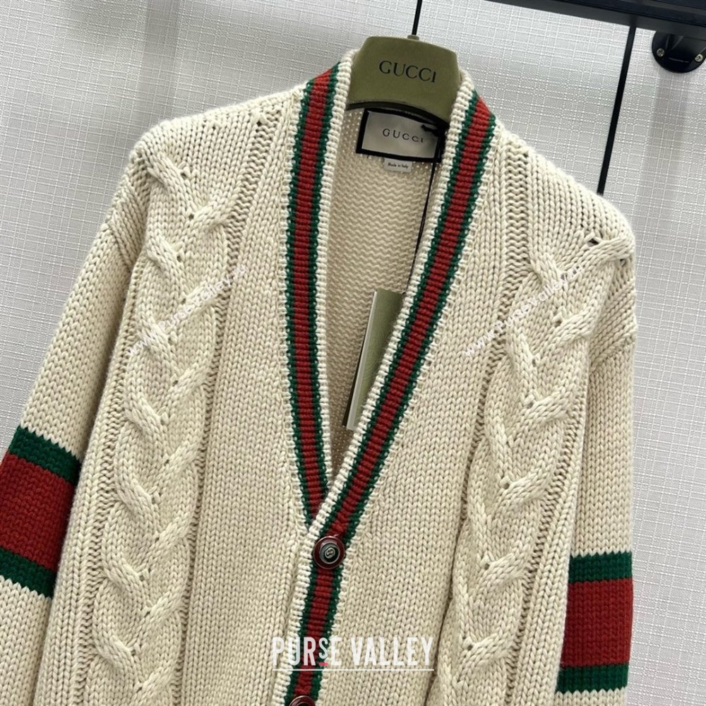 GUCCI WHITE Oversize cable knit cardigan 2024 (QIQI-240218-05)