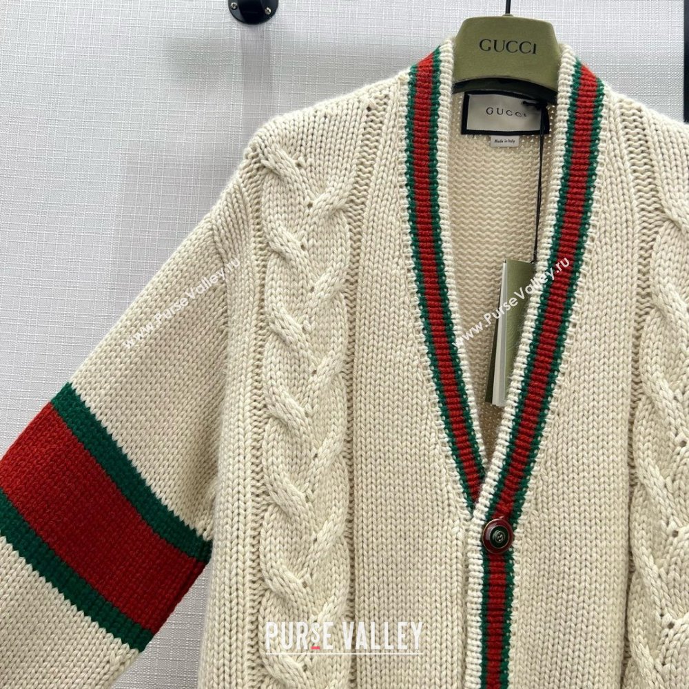 GUCCI WHITE Oversize cable knit cardigan 2024 (QIQI-240218-05)