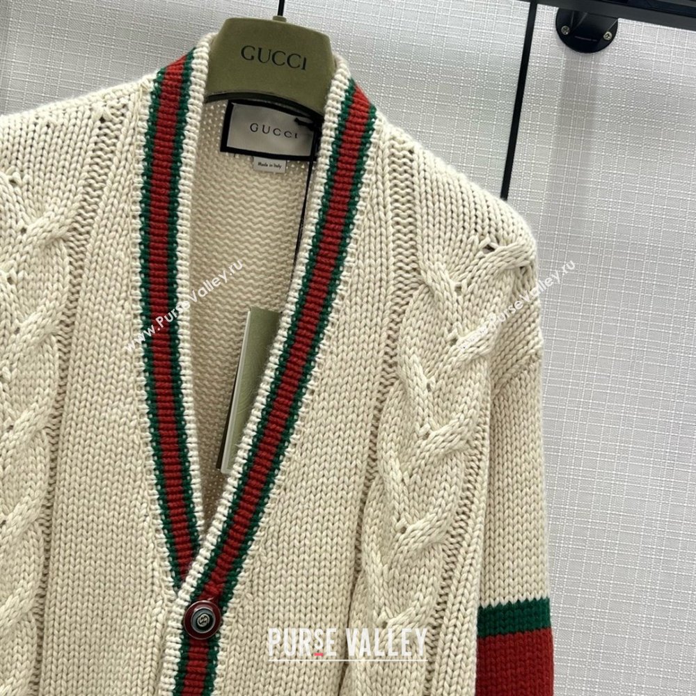 GUCCI WHITE Oversize cable knit cardigan 2024 (QIQI-240218-05)