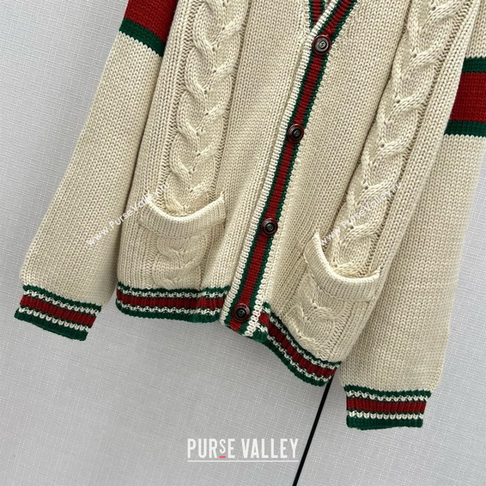 GUCCI WHITE Oversize cable knit cardigan 2024 (QIQI-240218-05)