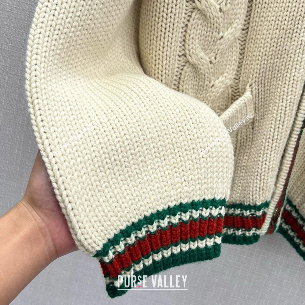 GUCCI WHITE Oversize cable knit cardigan 2024 (QIQI-240218-05)