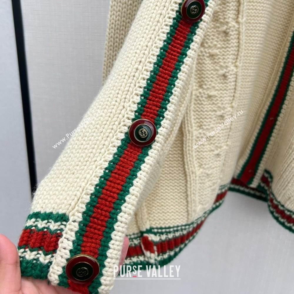 GUCCI WHITE Oversize cable knit cardigan 2024 (QIQI-240218-05)