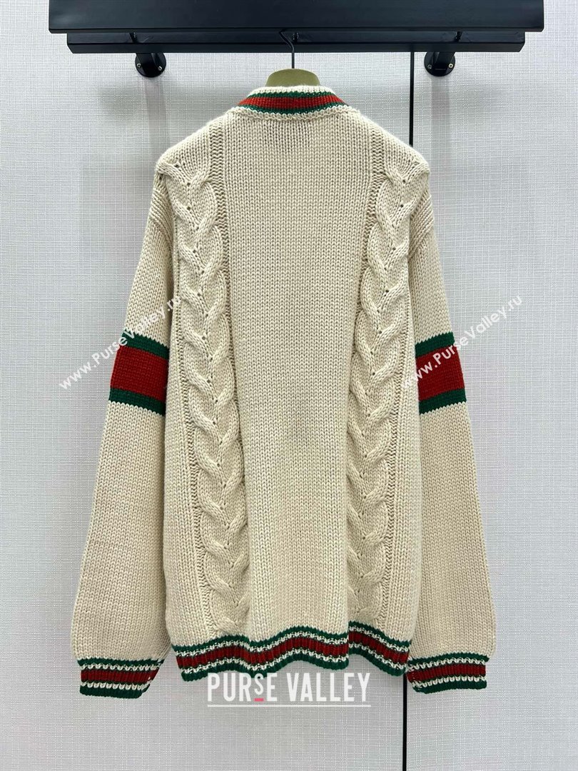 GUCCI WHITE Oversize cable knit cardigan 2024 (QIQI-240218-05)