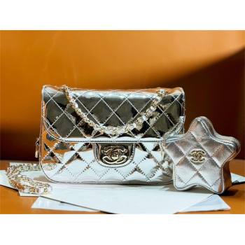 chanel Metallic Mirror Calfskin Metallic Lambskin Gold-Tone Metal Mini Flap Bag Star Coin Purse AS4646 silver 2024 (JIYUAN-23122