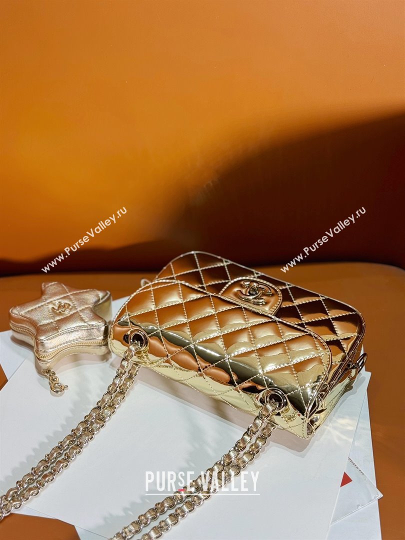 chanel Metallic Mirror Calfskin Metallic Lambskin Gold-Tone Metal Mini Flap Bag Star Coin Purse AS4646 light gold 2024 (JIYUAN-2