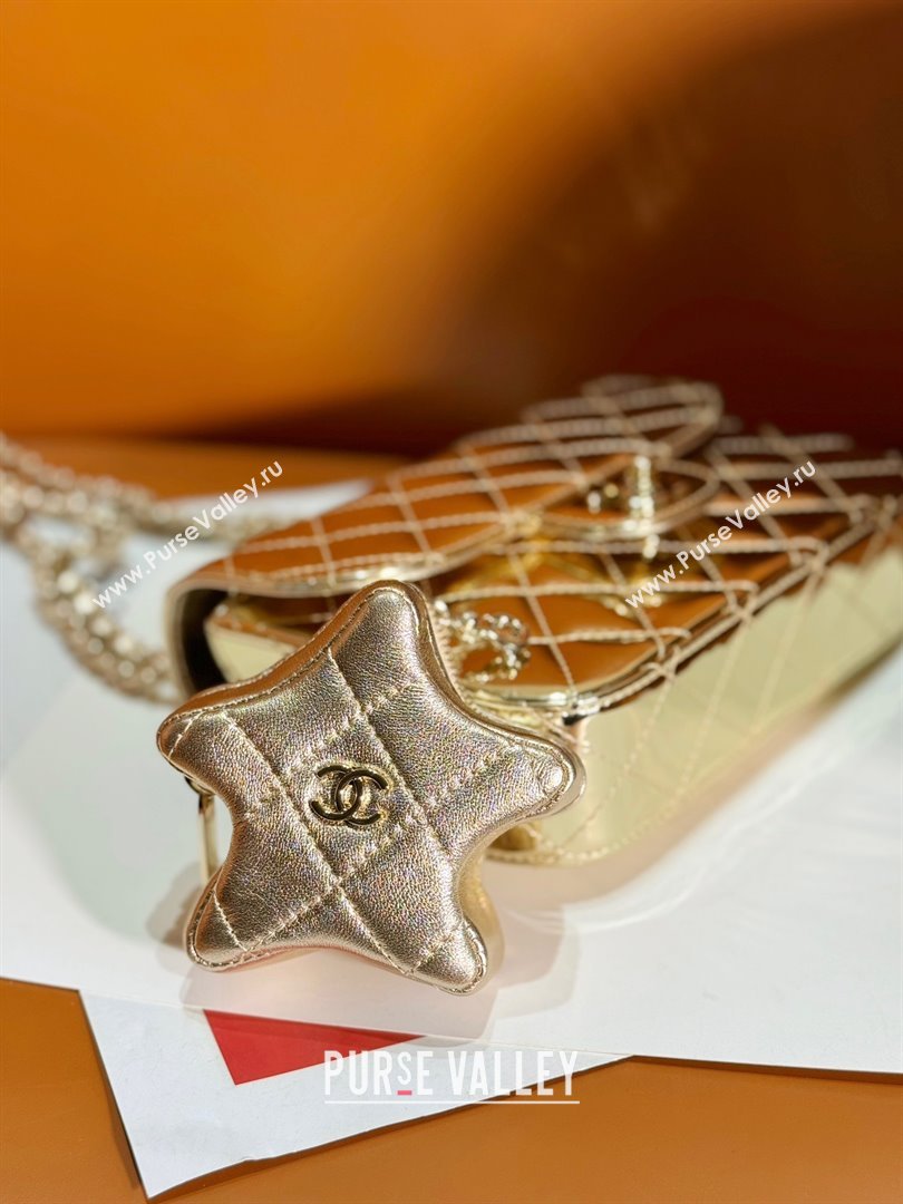 chanel Metallic Mirror Calfskin Metallic Lambskin Gold-Tone Metal Mini Flap Bag Star Coin Purse AS4646 light gold 2024 (JIYUAN-2