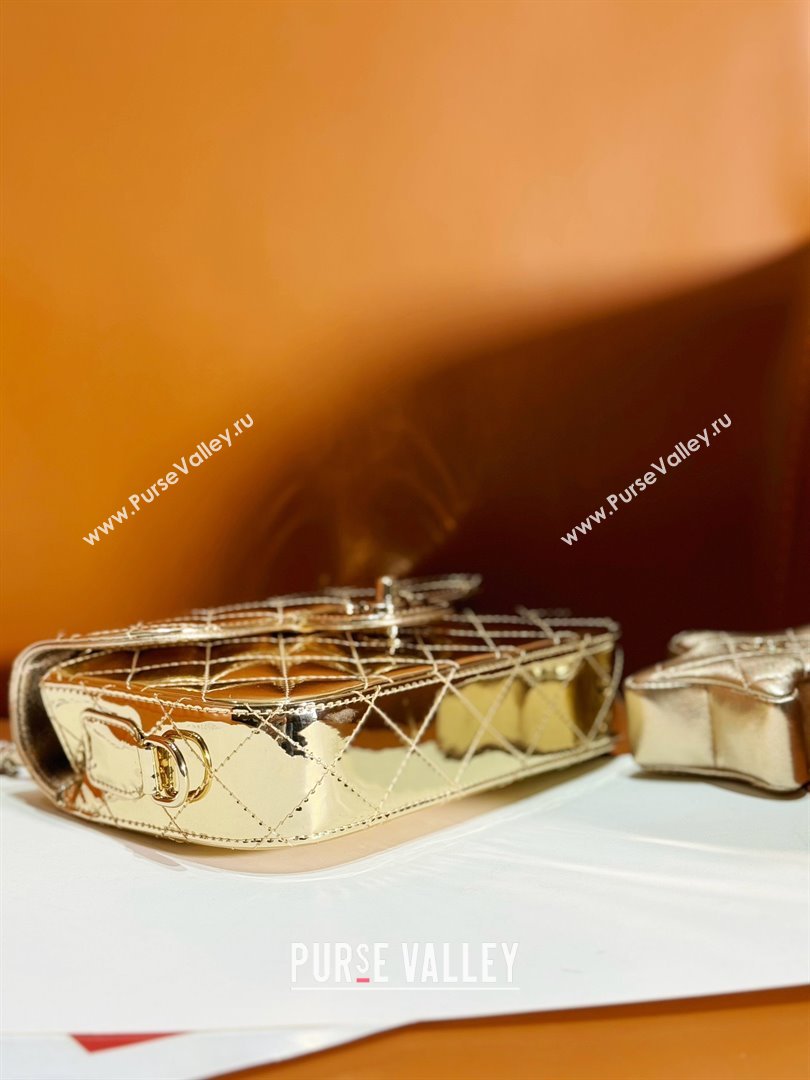 chanel Metallic Mirror Calfskin Metallic Lambskin Gold-Tone Metal Mini Flap Bag Star Coin Purse AS4646 light gold 2024 (JIYUAN-2