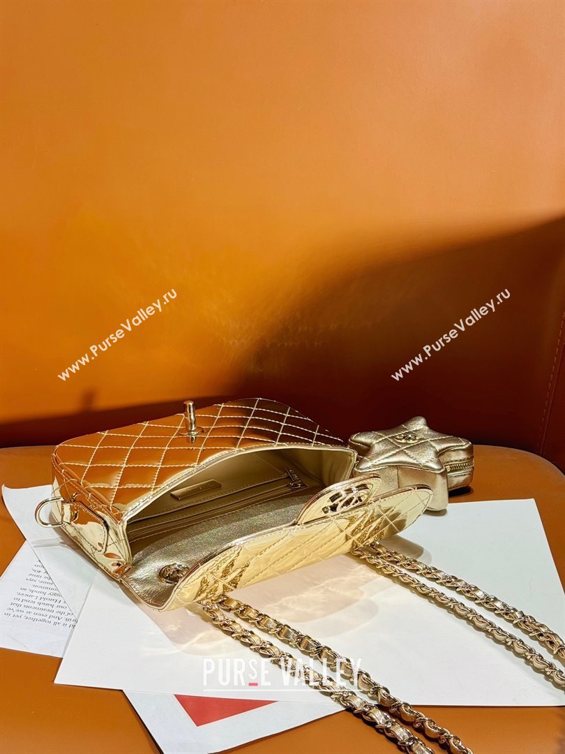 chanel Metallic Mirror Calfskin Metallic Lambskin Gold-Tone Metal Mini Flap Bag Star Coin Purse AS4646 light gold 2024 (JIYUAN-2