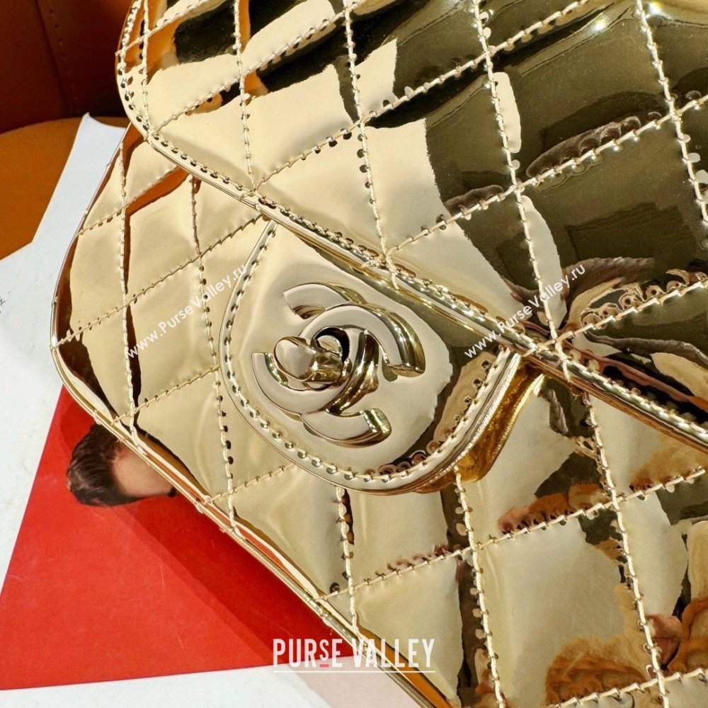 chanel Metallic Mirror Calfskin Metallic Lambskin Gold-Tone Metal Mini Flap Bag Star Coin Purse AS4646 light gold 2024 (JIYUAN-2