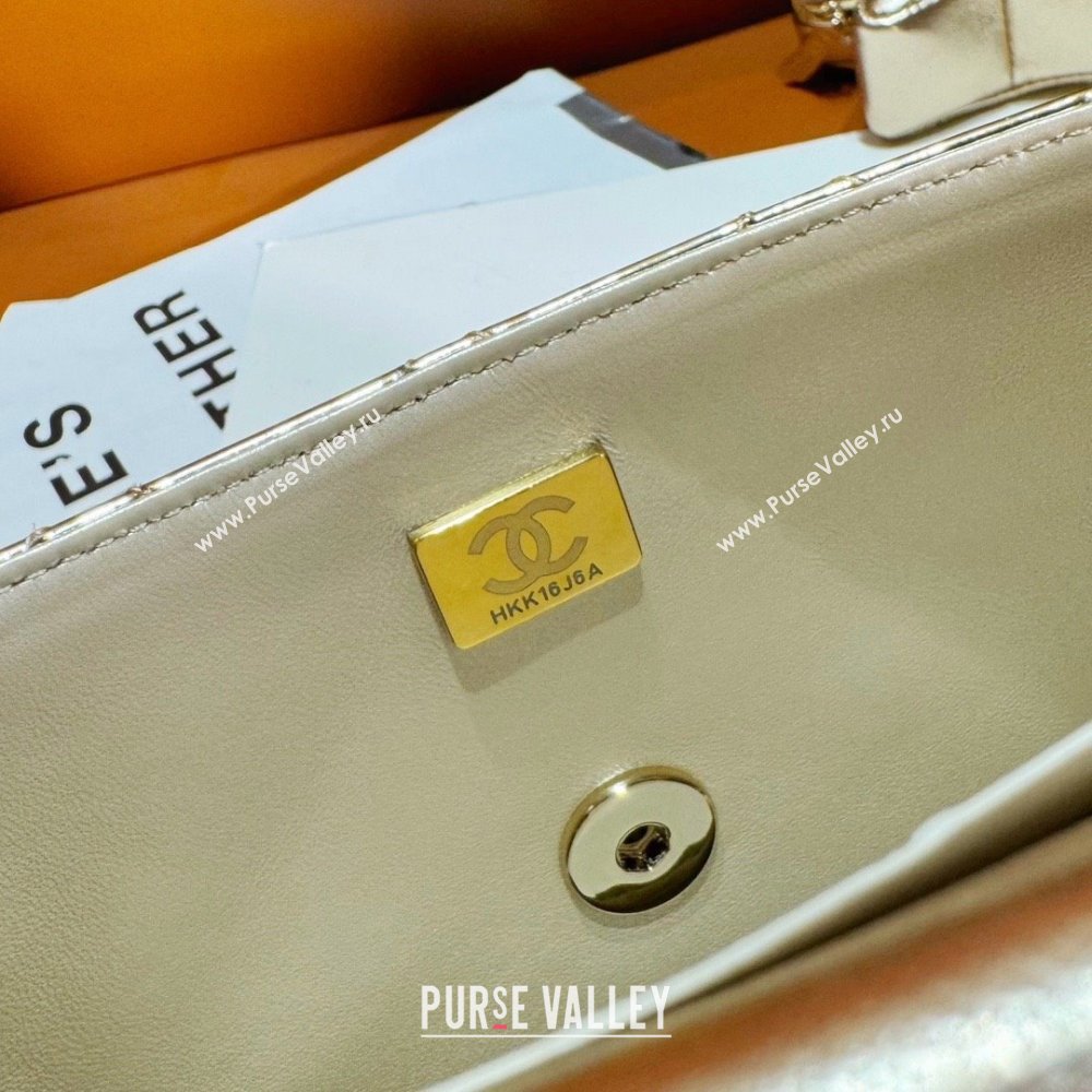 chanel Metallic Mirror Calfskin Metallic Lambskin Gold-Tone Metal Mini Flap Bag Star Coin Purse AS4646 light gold 2024 (JIYUAN-2