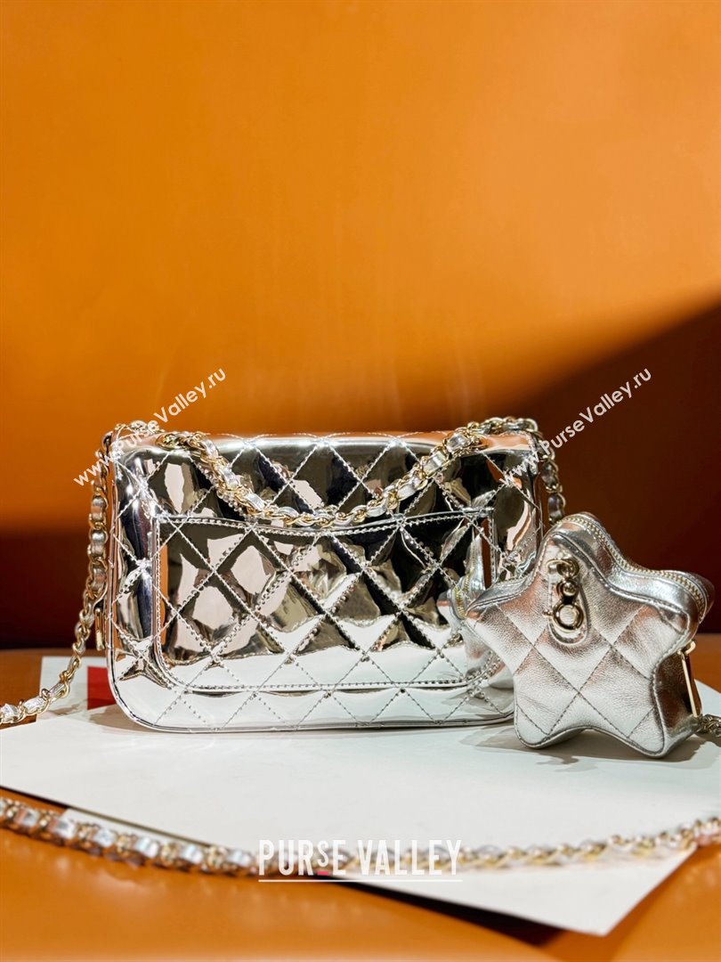 chanel Metallic Mirror Calfskin Metallic Lambskin Gold-Tone Metal Mini Flap Bag Star Coin Purse AS4646 silver 2024 (JIYUAN-23122
