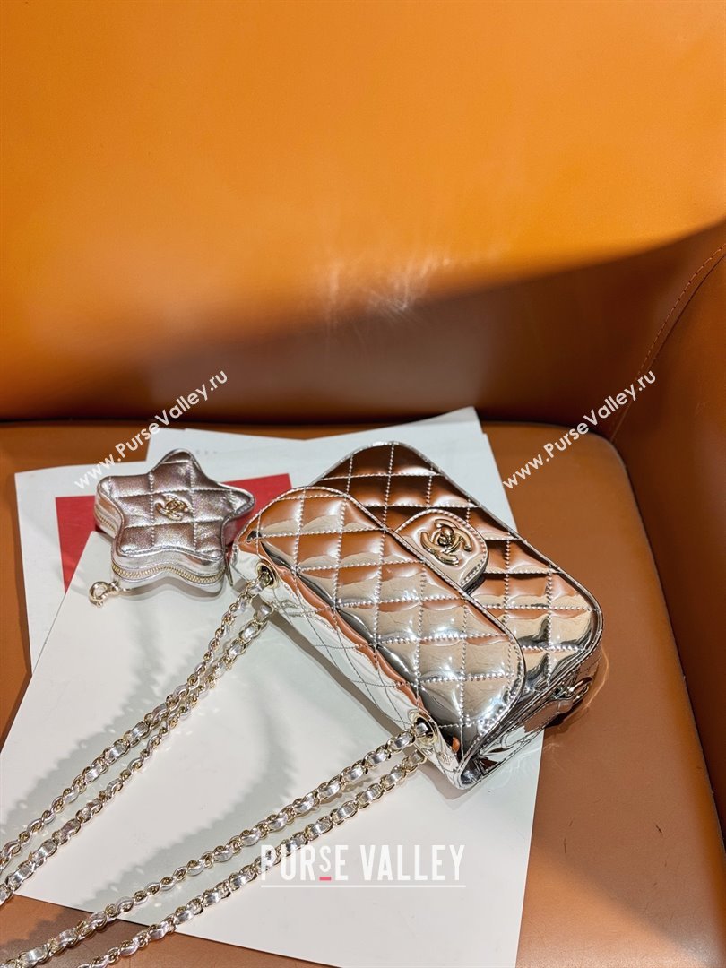chanel Metallic Mirror Calfskin Metallic Lambskin Gold-Tone Metal Mini Flap Bag Star Coin Purse AS4646 silver 2024 (JIYUAN-23122
