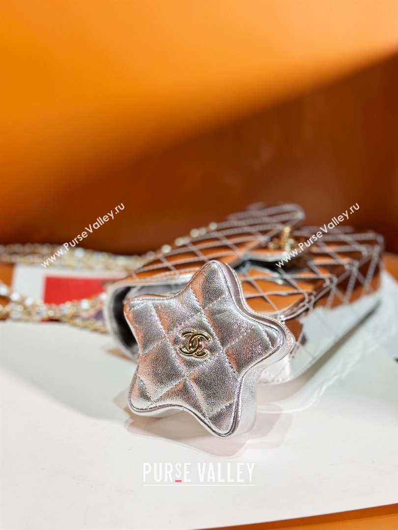 chanel Metallic Mirror Calfskin Metallic Lambskin Gold-Tone Metal Mini Flap Bag Star Coin Purse AS4646 silver 2024 (JIYUAN-23122