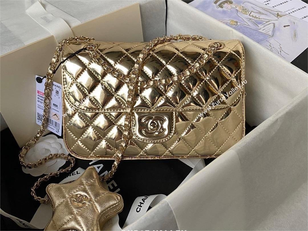 chanel Metallic Mirror Calfskin, Metallic Lambskin Gold-Tone Metal gold Flap Bag Star Coin Purse AS4649 2024 (jiyuan-231128-10)