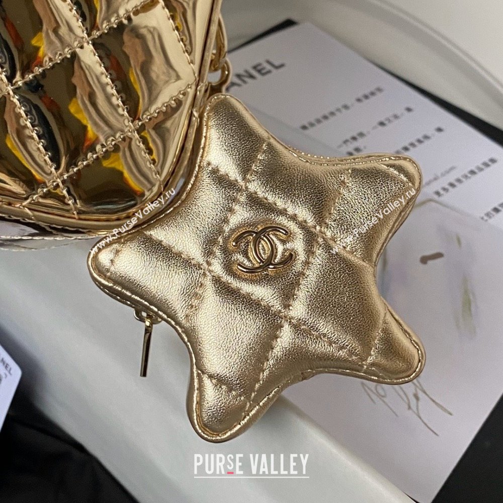 chanel Metallic Mirror Calfskin, Metallic Lambskin Gold-Tone Metal gold Flap Bag Star Coin Purse AS4649 2024 (jiyuan-231128-10)