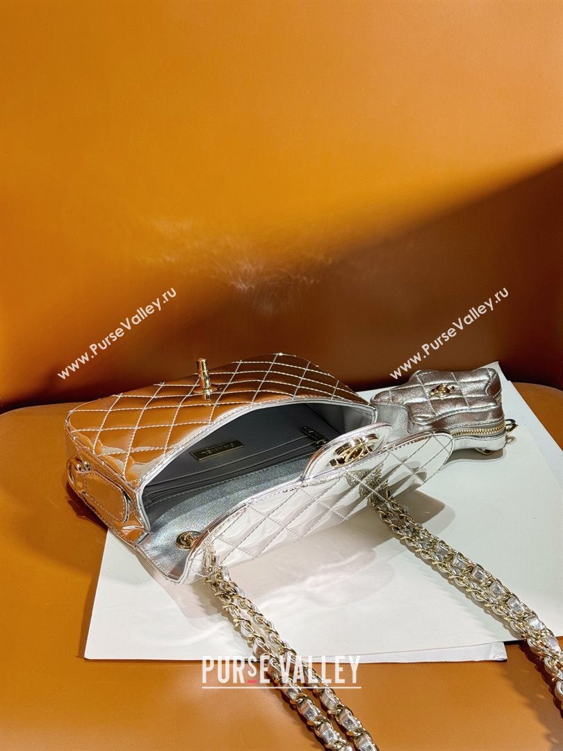 chanel Metallic Mirror Calfskin Metallic Lambskin Gold-Tone Metal Mini Flap Bag Star Coin Purse AS4646 silver 2024 (JIYUAN-23122