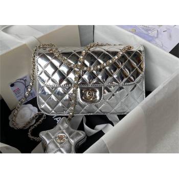 chanel Metallic Mirror Calfskin, Metallic Lambskin Gold-Tone Metal Silver Flap Bag Star Coin Purse AS4649 2024 (jiyuan-231128-06