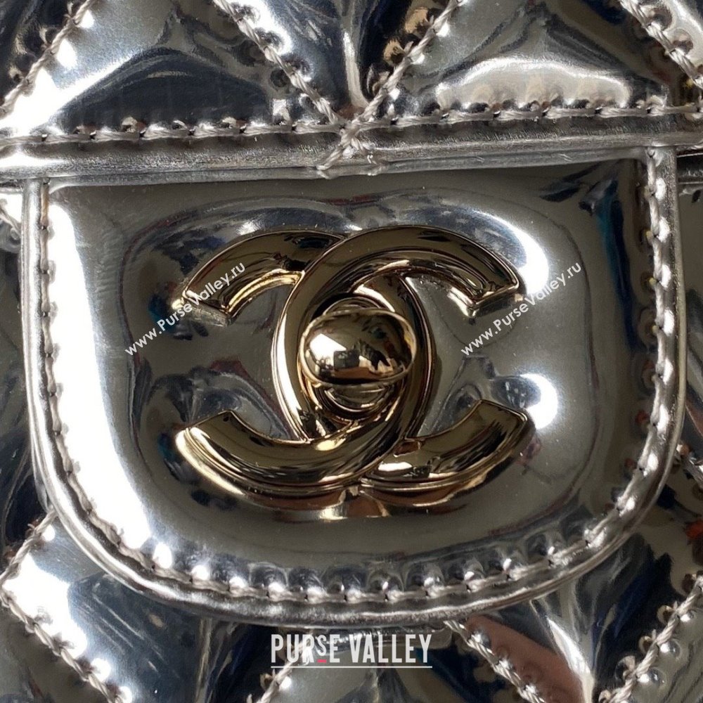 chanel Metallic Mirror Calfskin, Metallic Lambskin Gold-Tone Metal Silver Flap Bag Star Coin Purse AS4649 2024 (jiyuan-231128-06