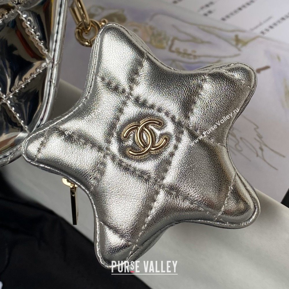 chanel Metallic Mirror Calfskin, Metallic Lambskin Gold-Tone Metal Silver Flap Bag Star Coin Purse AS4649 2024 (jiyuan-231128-06