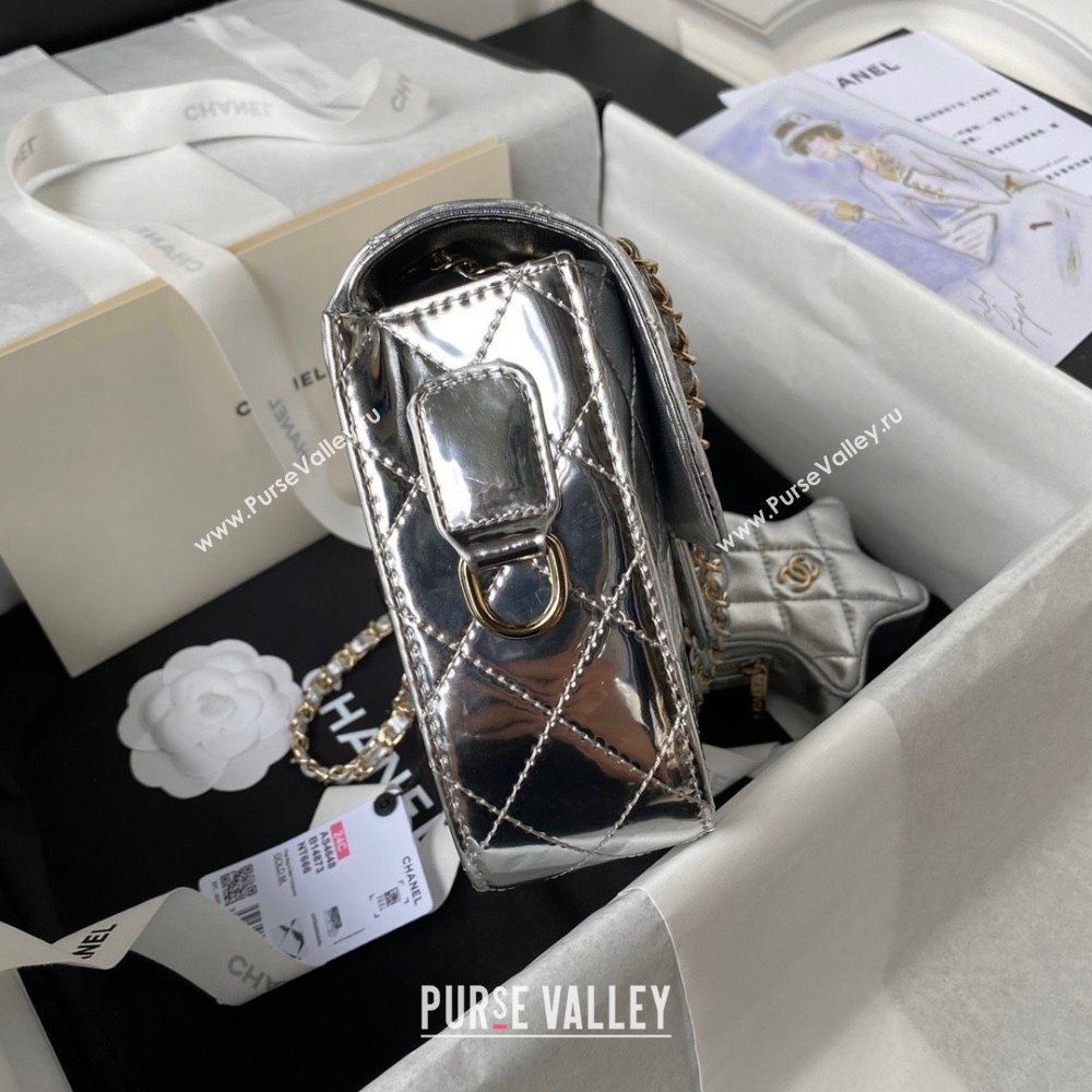 chanel Metallic Mirror Calfskin, Metallic Lambskin Gold-Tone Metal Silver Flap Bag Star Coin Purse AS4649 2024 (jiyuan-231128-06