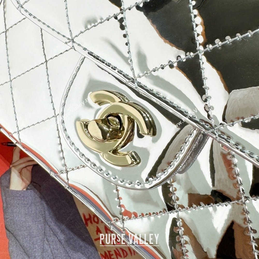 chanel Metallic Mirror Calfskin Metallic Lambskin Gold-Tone Metal Mini Flap Bag Star Coin Purse AS4646 silver 2024 (JIYUAN-23122