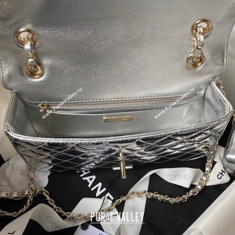 chanel Metallic Mirror Calfskin, Metallic Lambskin Gold-Tone Metal Silver Flap Bag Star Coin Purse AS4649 2024 (jiyuan-231128-06