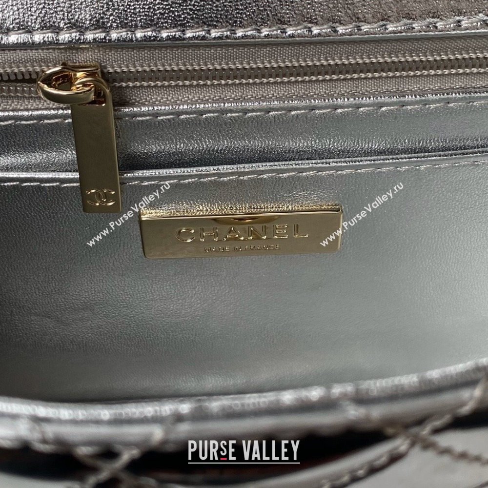 chanel Metallic Mirror Calfskin, Metallic Lambskin Gold-Tone Metal Silver Flap Bag Star Coin Purse AS4649 2024 (jiyuan-231128-06