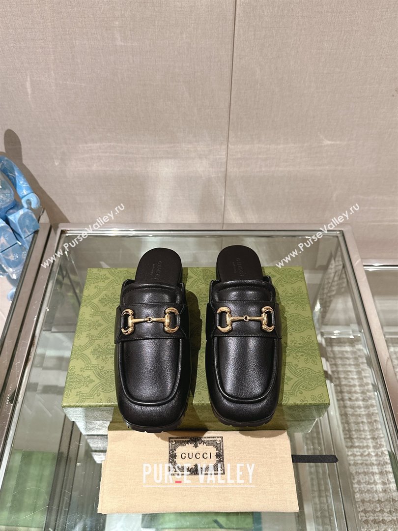 Gucci Womens Horsebit loafer slipper 771096 black 2024 (gez-231222-02)