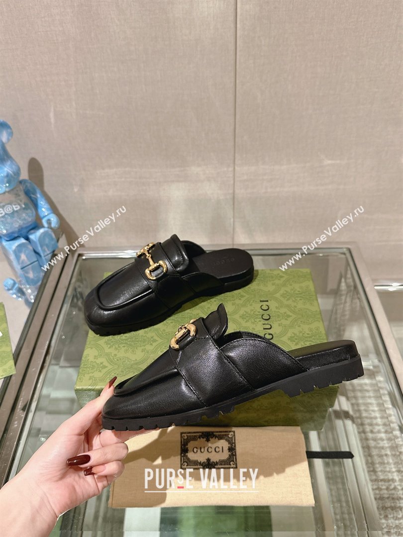 Gucci Womens Horsebit loafer slipper 771096 black 2024 (gez-231222-02)