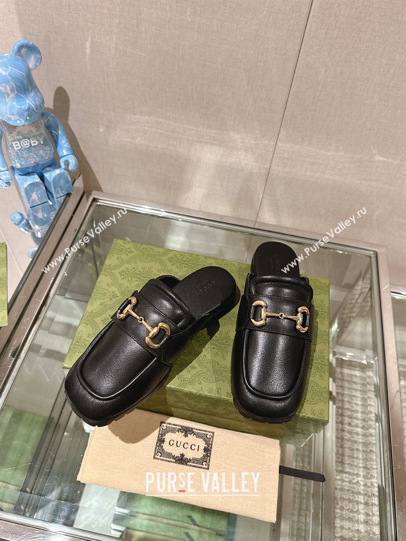 Gucci Womens Horsebit loafer slipper 771096 black 2024 (gez-231222-02)