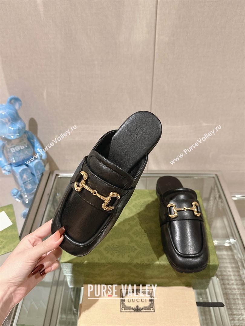 Gucci Womens Horsebit loafer slipper 771096 black 2024 (gez-231222-02)