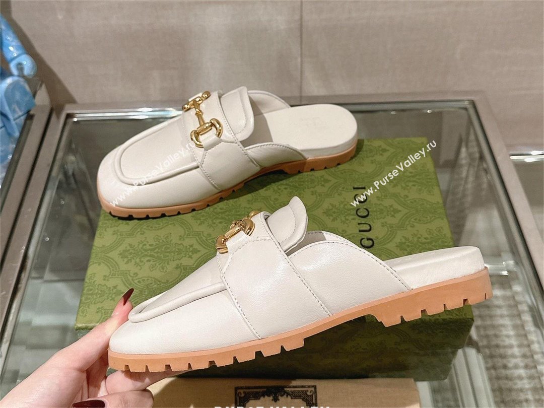 Gucci Womens Horsebit loafer slipper 771096 White 2024 (gez-231222-01)