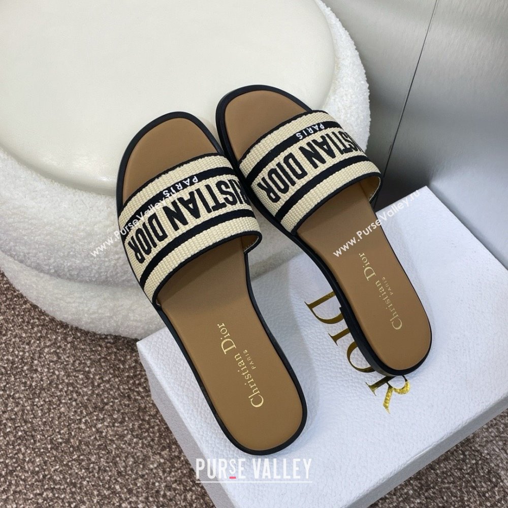 Dior Natural Raffia and Black Embroidered Cotton Dway Slide 2024 (modeng-240424-02)