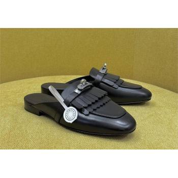 Hermes Women Rivoli Mule Mule in Calfskin with Fringe Detail black 2023 (ssxy-231222-05)