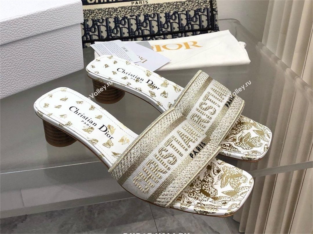 Dior white and golden Gradient Butterflies Dway Heeled Slide 2024 (jincheng-240424-03)