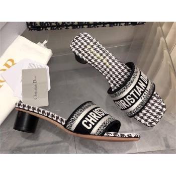 Dior Black and White Micro-Houndstooth Embroidered Cotton Dway Heeled Slide 2024 (modeng-240424-06)