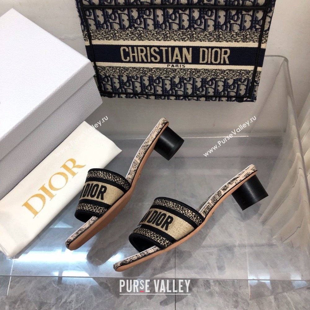 Dior Beige and Black Cotton Embroidered with Plan de Paris Motif Dway Heeled Slide 2024 (kaola-240424-01)