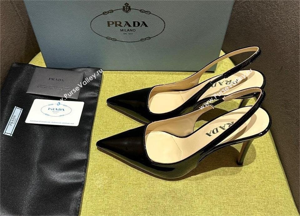 Prada Patent leather slingbacks 1I164N BLACK 2023 (kaola-231113-08)