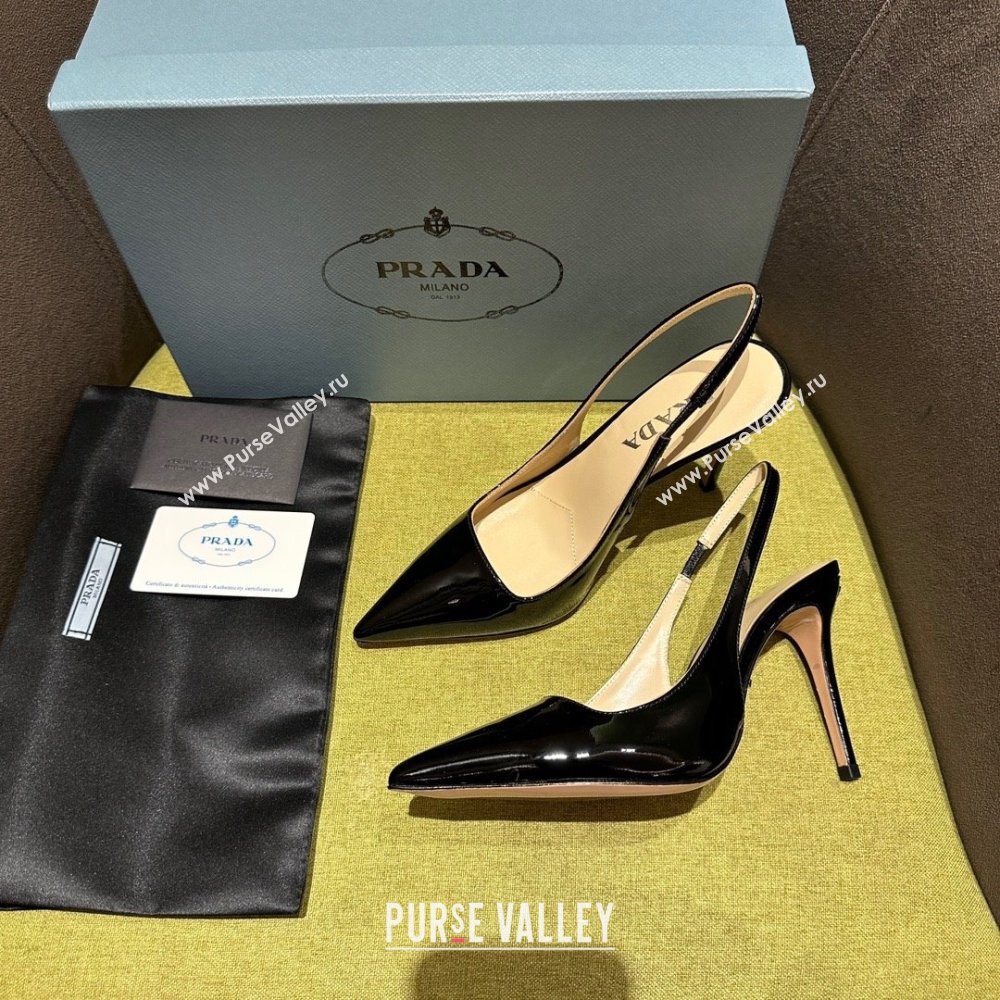 Prada Patent leather slingbacks 1I164N BLACK 2023 (kaola-231113-08)