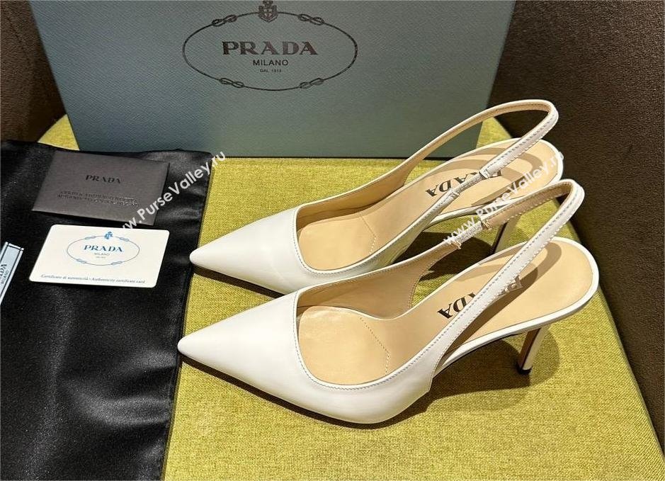 Prada Patent leather slingbacks 1I164N white 2023 (kaola-231113-10)